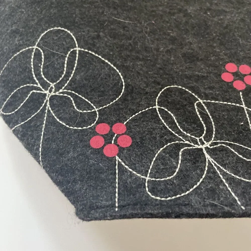 VGUC Felted Grey Handbag, Flower‎ Motif, Double strap Handle